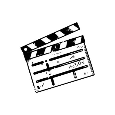 Film alkışları karalama ikonu. Klip sahnesini başlatmak için tahta alkışı.