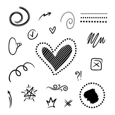 Konsept tasarım için Doodle ögesi seti.