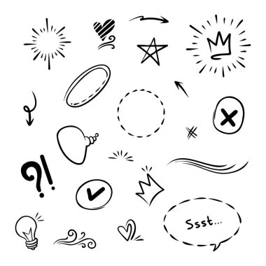 Konsept tasarım için Doodle ögesi seti.