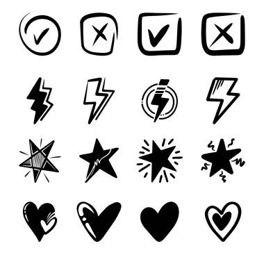 Konsept tasarım için Doodle ögesi seti.