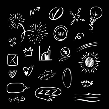 Konsept tasarım için Doodle ögesi seti.