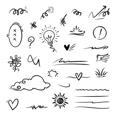 Konsept tasarım için Doodle ögesi seti.
