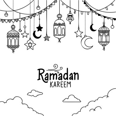 Ramazan kareem tebrik kartı konsepti karalama çizgisi sanatı.