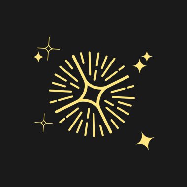 Parlayan yıldızlar, parlayan yıldızlar. Parlak ikon, Temiz Yıldız ikonu. Siyah arkaplanda izole.