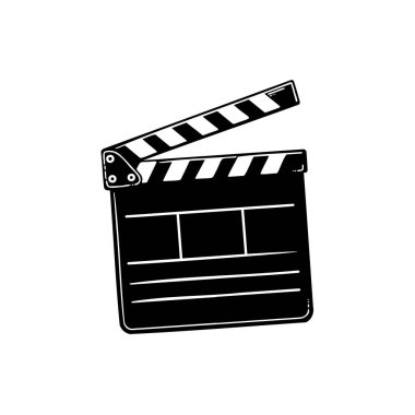 Film alkışları karalama ikonu. Klip sahnesini başlatmak için tahta alkışı.