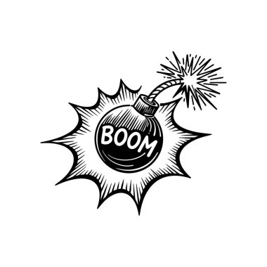 Explosion illustration featuring a cartoon bomb with a lit fuse and the word boom clipart