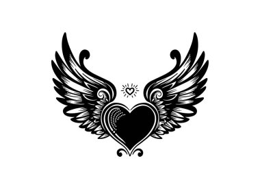Aşkı ve özgürlüğü kutlayan yaratıcı bir tasarımda kanatları olan zarif bir kalp.
