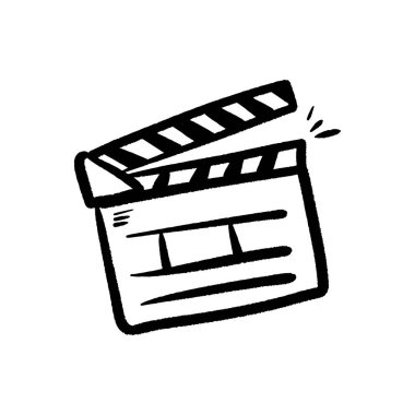 Film alkışları karalama ikonu. Klip sahnesini başlatmak için tahta alkışı.