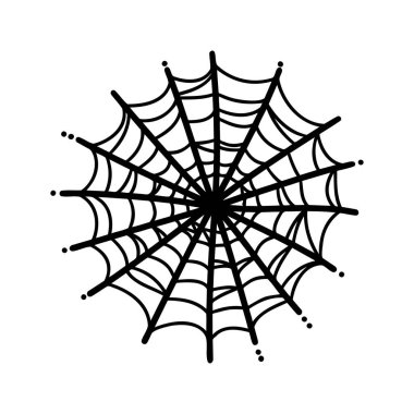 Beyaz arkaplanda Doodle örümcek ağı simgesi.