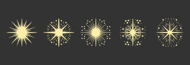 Parlayan yıldızlar, parlayan yıldızlar. Parlak ikon, Temiz Yıldız ikonu. Siyah arkaplanda izole.