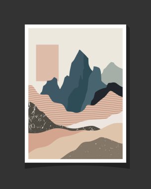 Grunge desenli soyut dağ illüstrasyonu