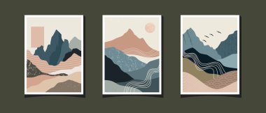 Modern soyut dağ illüstrasyonu, 1 pakette 3 resim