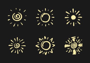 Siyah arka planda soyut bir dokunuşla altı güneş.