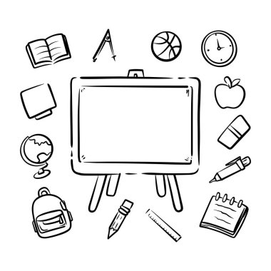 Karalama ögeleri beyaz arkaplanda okula dönüş teması ile ayarlandı