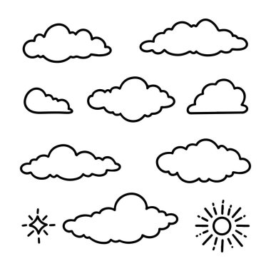 Bulut koleksiyonunu elle çiz. Satır biçimi illüstrasyonu