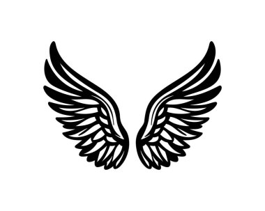 Beyaz arka planda izole edilmiş siyah kanatlı siluet