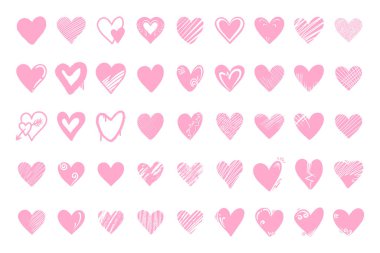 Yaratıcı ve çeşitli pembe aşk karalama çizimleri