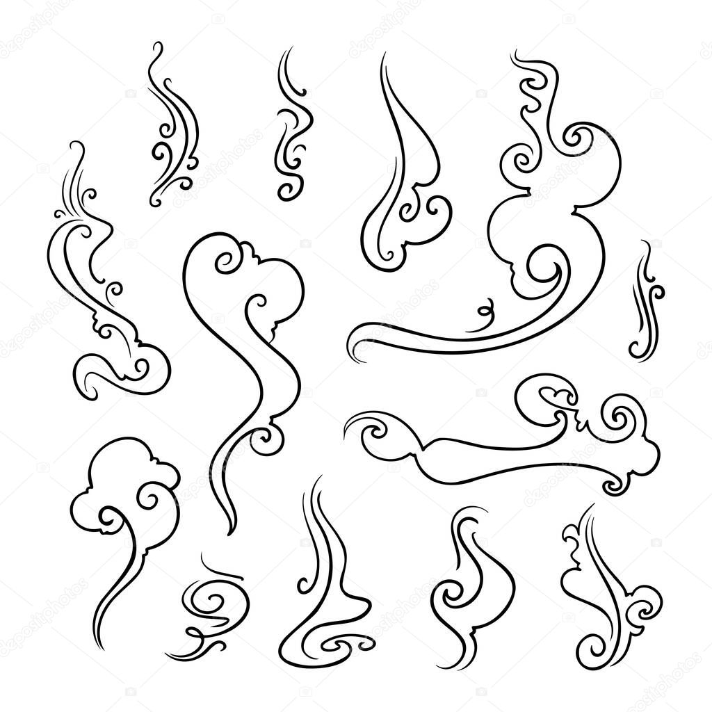 A collection of creative smoke illustrations in doodle style on a white background