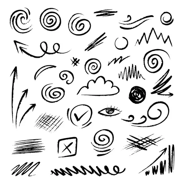 Renkli ve modern karalama çizimleri, tasarım ihtiyaçlarınız için temel elementler.