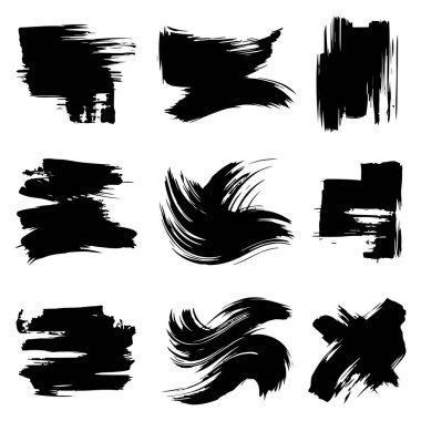 Beyaz arkaplanda yaratıcı siyah fırça darbeleri koleksiyonu