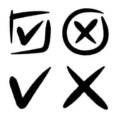 Anlaşma ve reddedilme sembollerini işaretler ve çaprazlar.