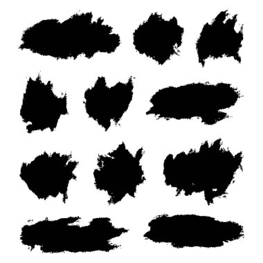 Siyah el yapımı fırça darbeleri ve mürekkep lekeleri koleksiyonu