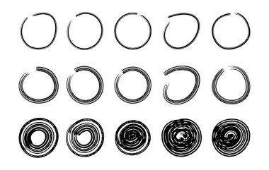 Beyaz arka planda yaratıcı amaçlar için uygun bir çember karalama koleksiyonu.