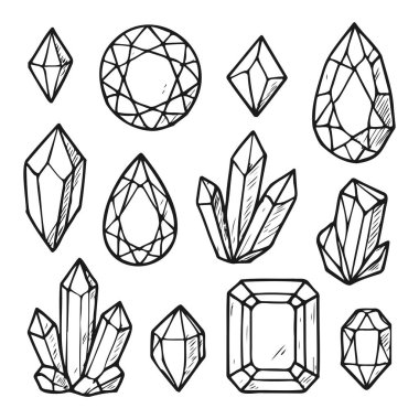 El Çizimi Taşlar ve Kristaller Mücevher ve Tasarım Projeleri için Vektör Ayarları