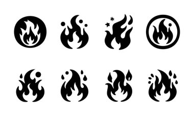 Siyah ve beyaz olarak şekillendirilmiş ateş simgeleri ve sembolleri.