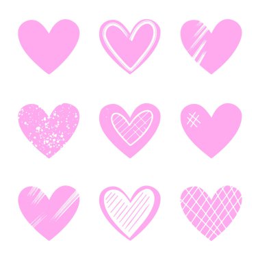 Beyaz arkaplanda Pembe Kalp Şekilleri Koleksiyonu