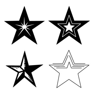 Siyah Yıldız Koleksiyonu Yıldız Simgeleri ve Sembolleri Çeşitli Biçimlerde