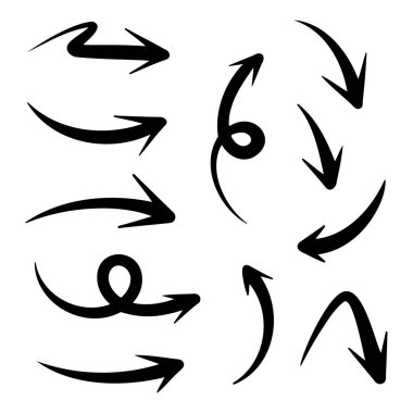 Sunum ve Vurgulama Ögeleri için El Çizimi Siyah Eğri Oklar Koleksiyonu