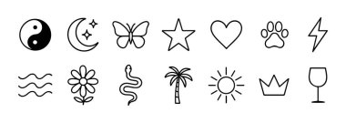 Minimalist El Çizimi Sembol Simgesi Siyah Çizgi Şekliyle Ayarlandı