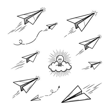 Çizim Biçimi Kağıt Düzlemleri ve Dinamik Bileşimde Ampul Fikri Simgesi