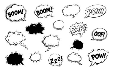 Grafik Tasarım Projeleri için Çizgi Roman Biçimli Konuşma Kabarcıkları ve Ses Efekti Vektör Koleksiyonu