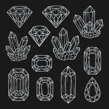 El Kristali ve Elmas Taşı Koyu Arkaplan Vektörü Koleksiyonu