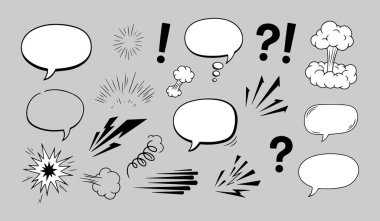 Elle Çizilmiş Çizgi Roman Konuşma Baloncukları ve Eylem Sembolleri Koleksiyonu