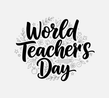 El yapımı çiçek elementleriyle Dünya Öğretmenler Günü tipografisi