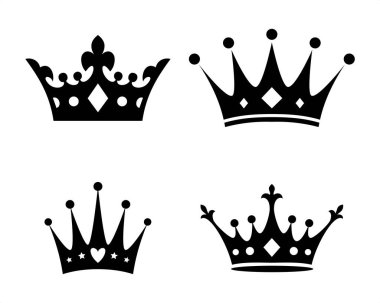 Dört farklı zarif siyah siluet kümesi simge vektör illüstrasyonunu taçlandırıyor