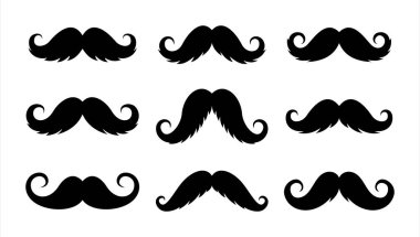 Set of vintage mustache silhouette icons in different retro styles