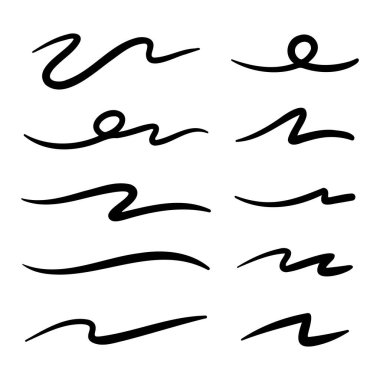 Kavisli vuruşlar ve el çizimi tasarımlı soyut karalama çizgisi koleksiyonu