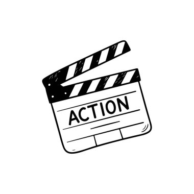 Film tasarımı için aksiyon metniyle el çizimi sinema alkışları.