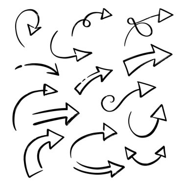 Hand drawn sketch doodle arrows collection with curved and abstract direction symbols