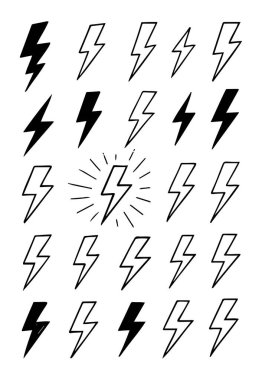 Collection of lightning doodle illustrations on a white background