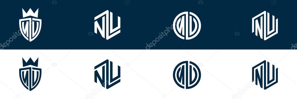 NU UN letter logo set design