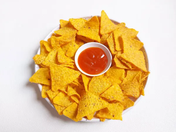 Nachos Tortilla Corn Chips Izolované Pozadí Bílé — Stock fotografie