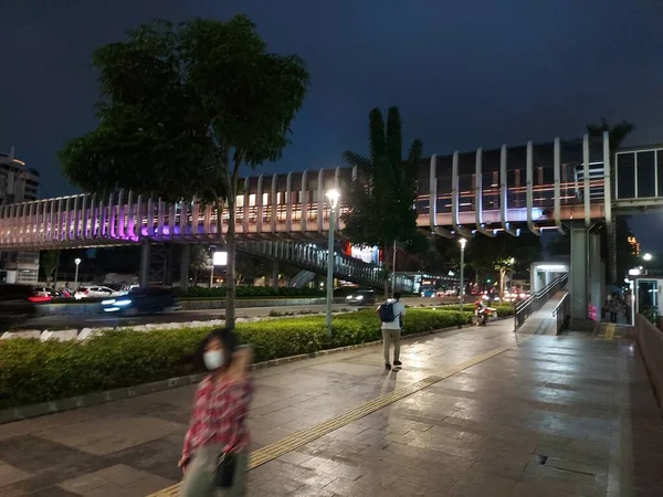 Jakarta Dec 2022 Sfeer Van Jpo Senayan Nacht Het Oversteek — Stockfoto