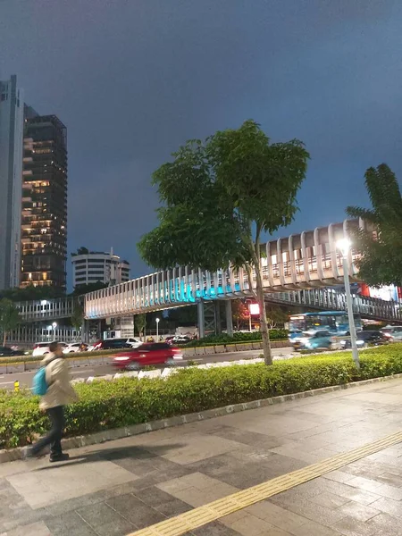 Jakarta Indonézia Dec 2022 Jpo Szenájai Hangulata Éjszakában Szenájai Hídon — Stock Fotó