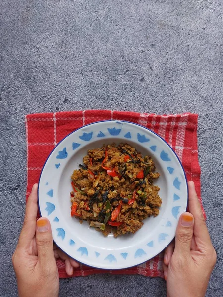 Krecek Oncom Kemangi Традиционная Еда Индонезии Пища Является Продуктом Ферментации — стоковое фото