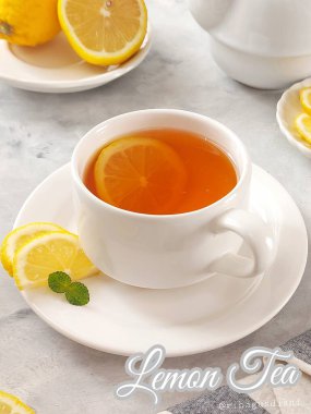 Bir fincan sıcak limon çayı. İzole edilmiş arkaplan beyaz